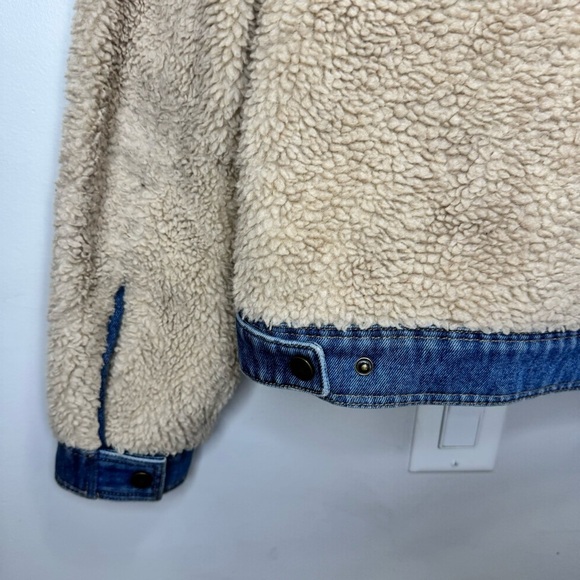Veronica Beard Potter Cropped Denim-Trim Sherpa Jacket Size Medium - Picture 10 of 15
